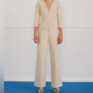 Paloma Wool Cream Button-Front Long-Sleeve Jumpsuit
